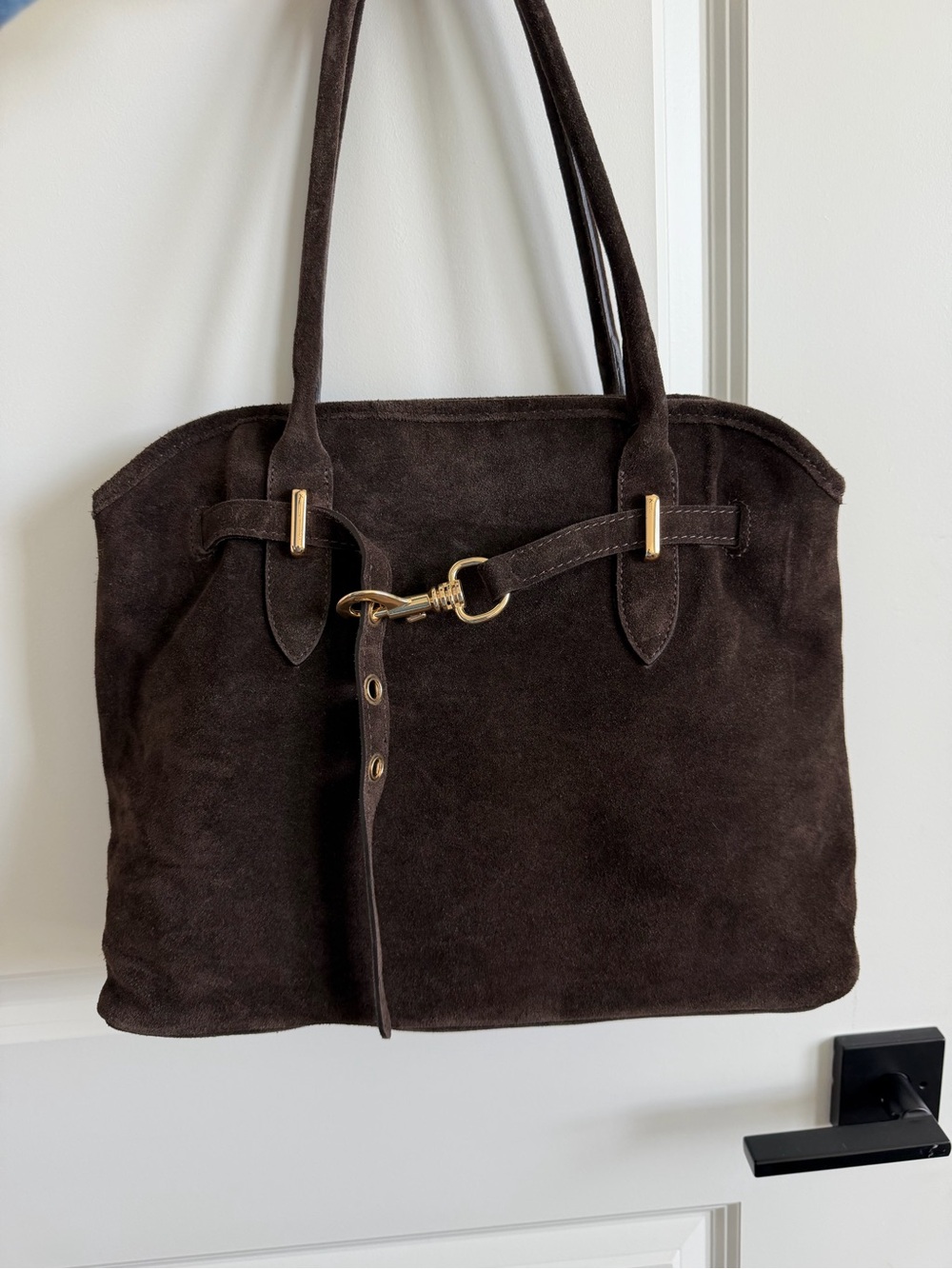 Marlon Suede Shoulder Bag Purse Dark Chocolate Brown Eva Gold Ring Hook
